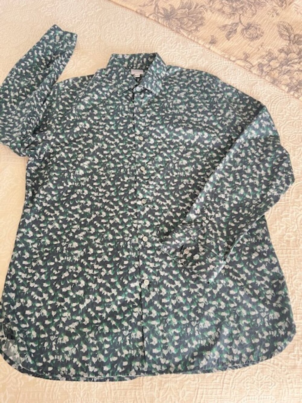 Hardy Amies Dress Shirt Mens Green Leaf Patterstrin Button Up shirt Size 42